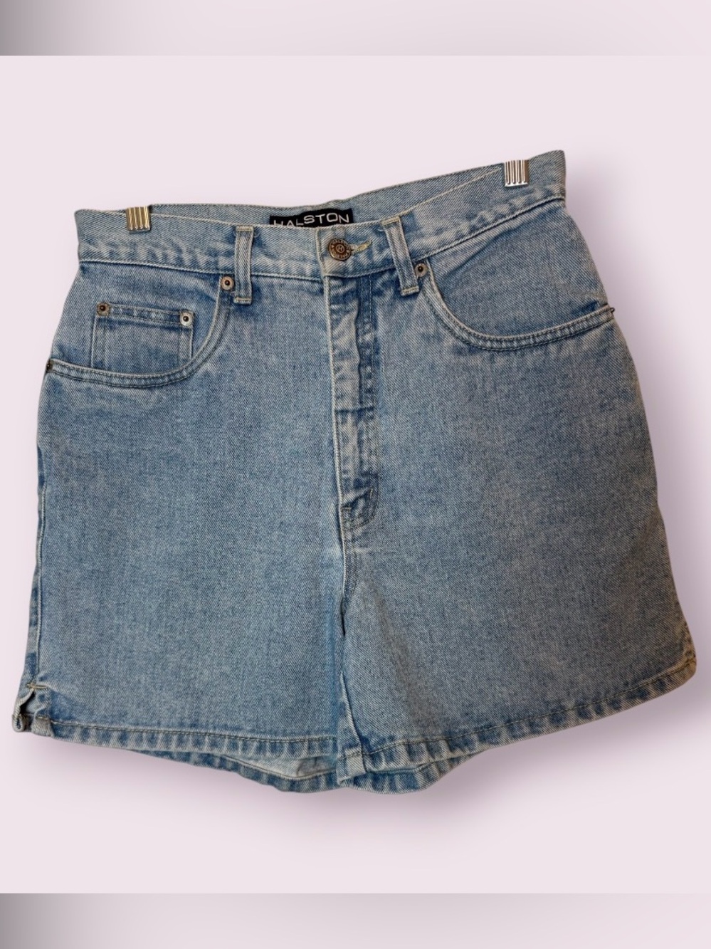 Halston High-Rise Light Wash Denim Shorts